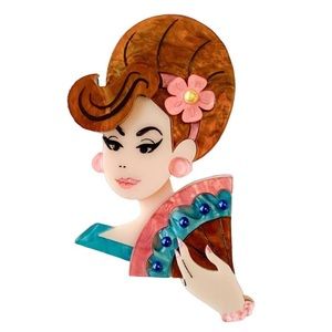 Dapper Darling Classic Lady with Fan Acrylic Brooch by Lipstick & Chrome